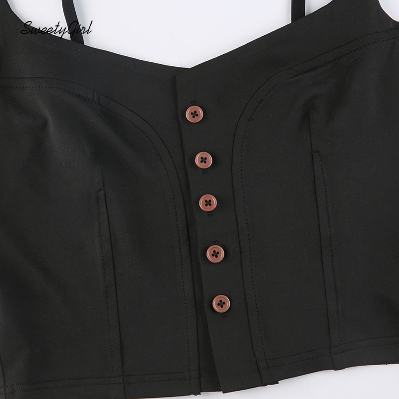 Áo Hai Dây Dáng Ôm Cài Nút Màu Trơn Thời Trang 2022 Cho Nữ