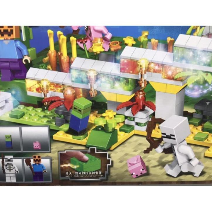 [Khai trương giảm giá] Lego Minecraft - HOT (Có Đèn) Bộ lắp ráp minecraft căn cứ bí mật - 503 miếng