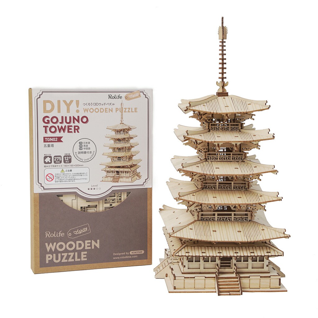 Đồ chơi lắp ghép gỗ 3D Mô hình Chùa 5 tầng Nhật Bản Five-storied Pagoda TGN02 Robotime - Tặng kèm đèn LED