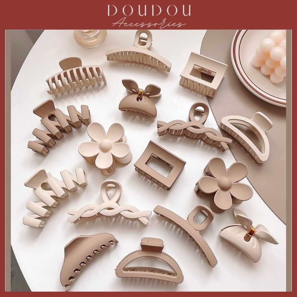 Phụ kiện kẹp tóc xinh Doudou Cặp Kẹp càng cua Hàn Quốc cỡ lớn cho nữ tone màu trà sữa thời trang hot trend ZJ002