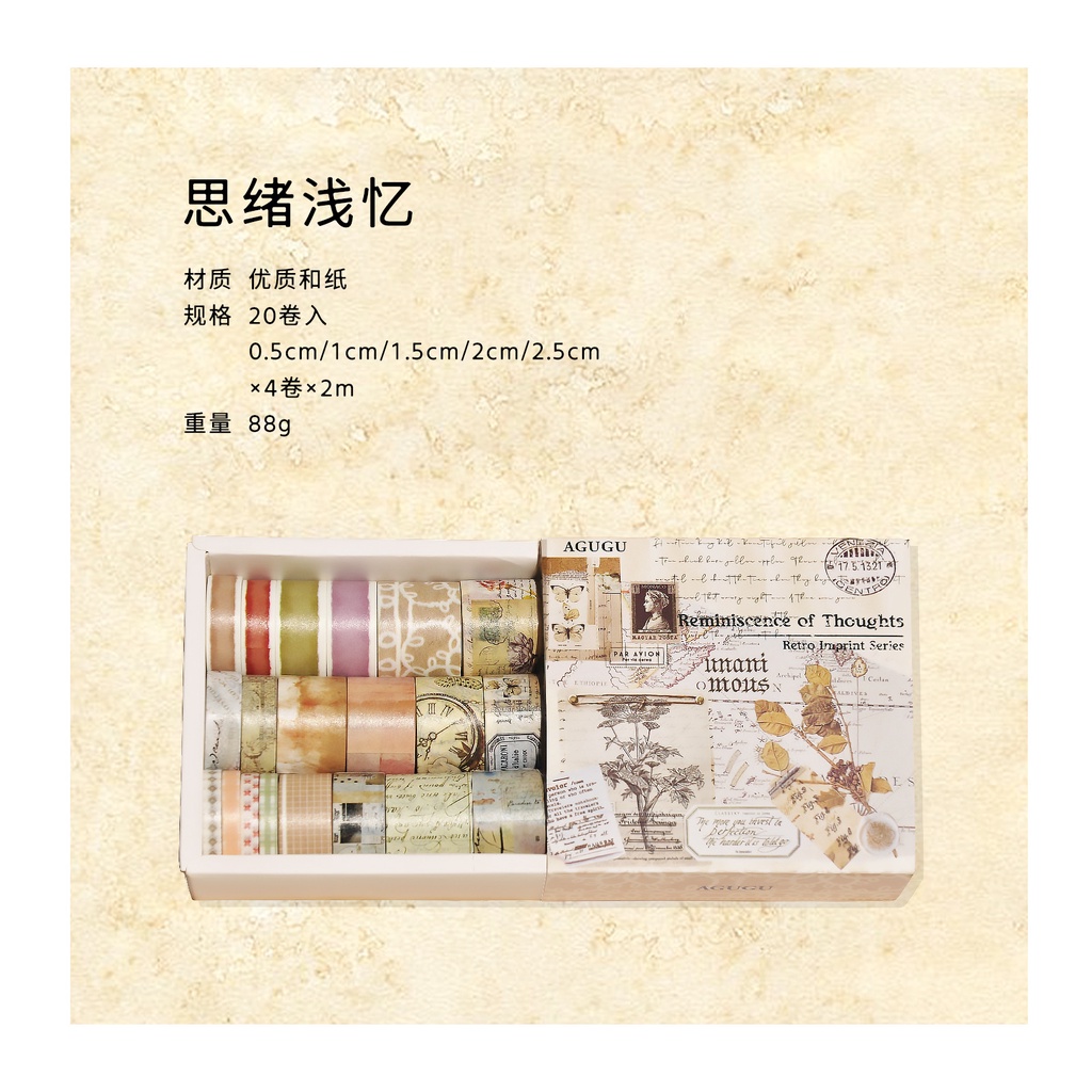 Set 20 Băng Dính washi 2m Phong Cách retro Trang Trí Sổ Tay