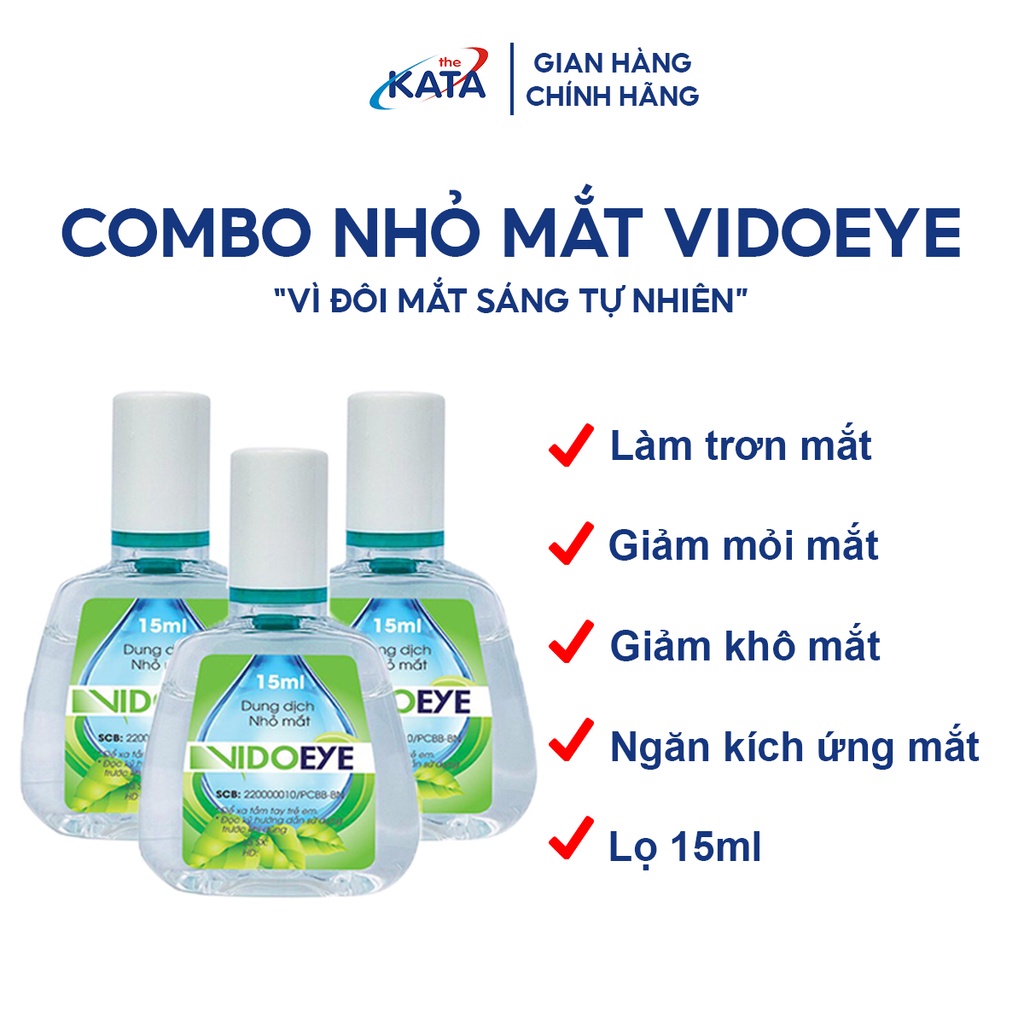 Combo 3 Lọ Nước Nhỏ Mắt VIDOEYE 15ml Làm Trơn Mắt, Giảm Khô, Mỏi Mắt 15ml - Kata Pharma KP003