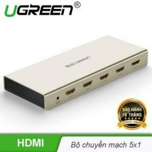 Bộ gộp HDMI 5 ra 1 Ugreen 40279 ( HDMI 4K ARC Auto cổng, Vỏ NHôm ) kèm Remos