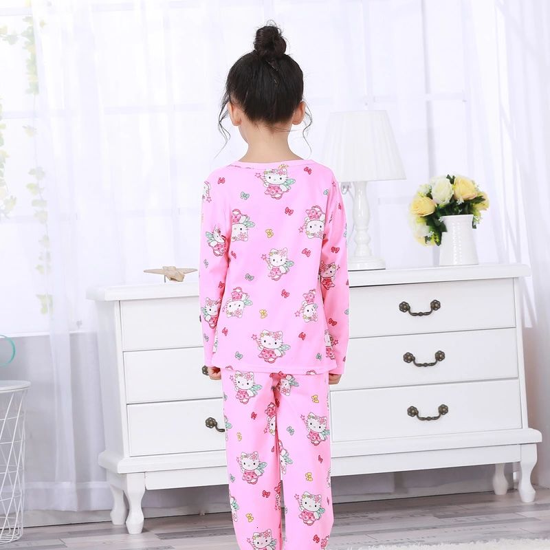 Mới Bộ Đồ Ngủ Tay Dài Cổ Tròn In Hình Mèo Hello Kitty Dễ Thương Cho Bé Gái