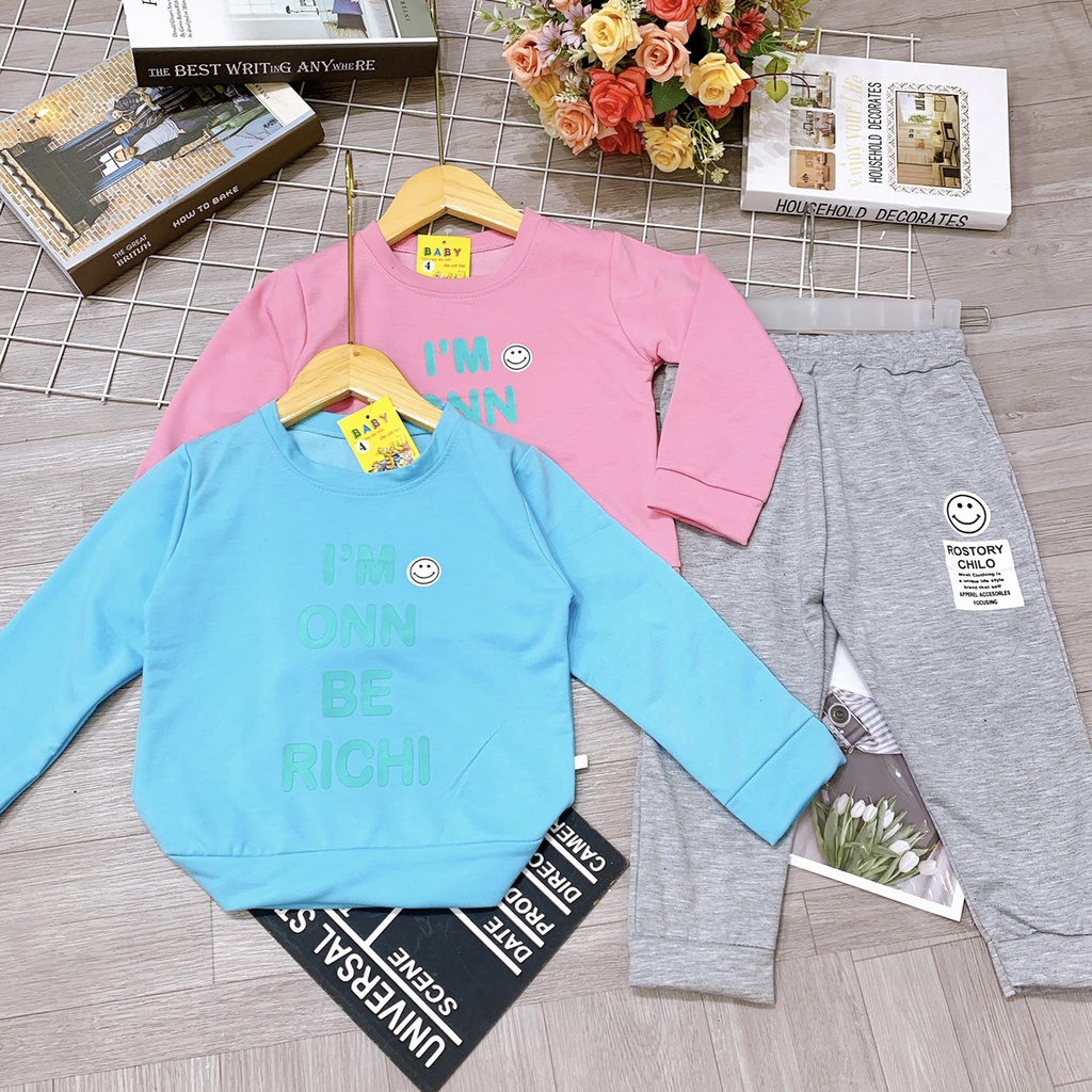 Set bộ quần áo thu đông cho bé gái 4-14 tuổi mẫu Mặt Cười. Thiết kế cá tính, đường may kỹ.MA86