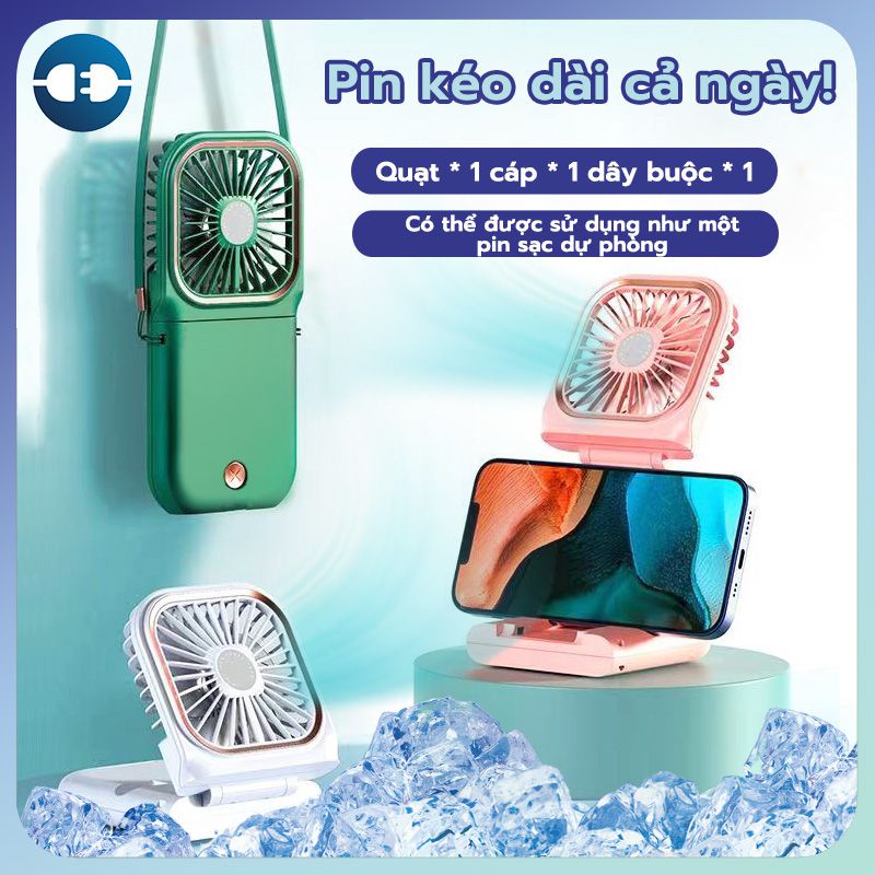 Quạt cầm tay mini sạc điện có đế, quạt đeo cổ có thể dùng làm giá đỡ điện thoại di động gấp Gọn Đi Du Lịch Tiện Lợi