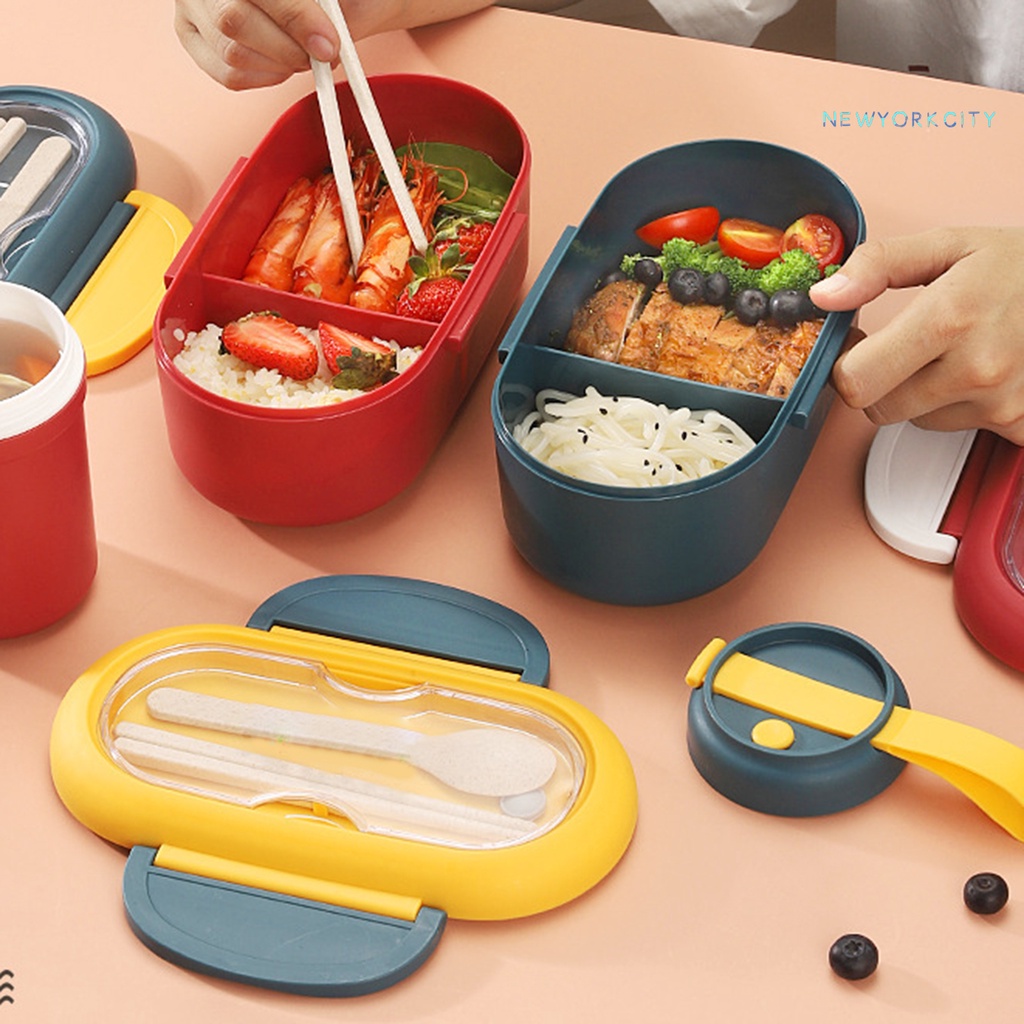 Hộp Đựng Cơm Trưa Chia Ngăn Kèm Muỗng Và Đũa