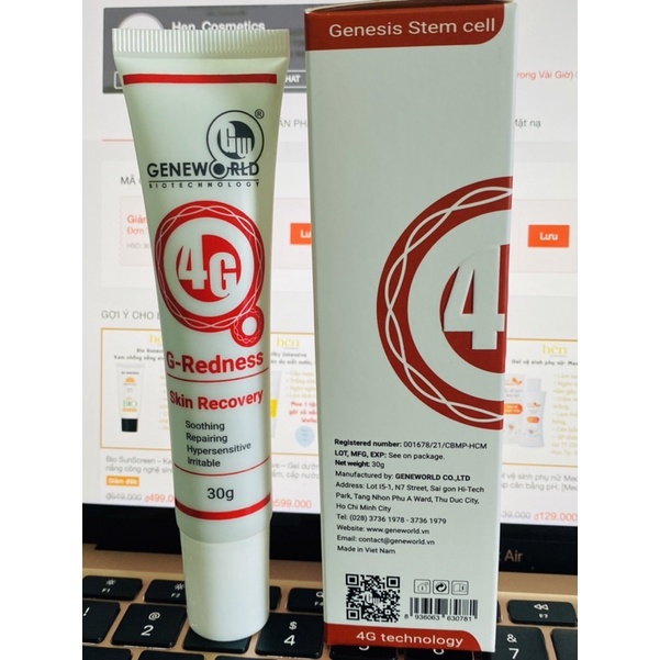 G - Redness - Serum hỗ trợ làm dịu da, phục hồi tổn thương da sau xâm lấn. 30g