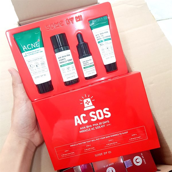 Set 4 món dưỡng da Some By Mi AHA-BHA-PHA 30 Days Miracle AC SOS