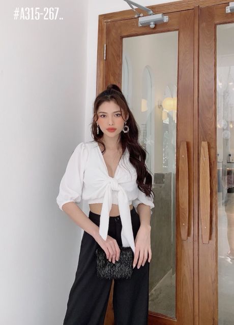 Áo crop cột nơ