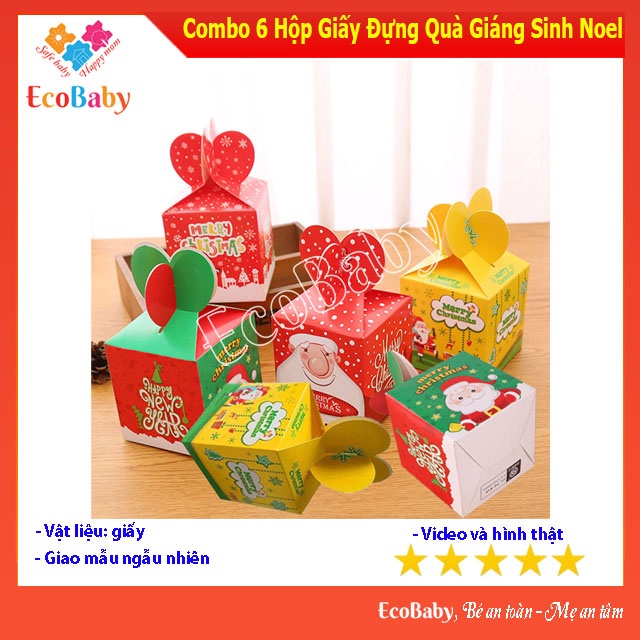 Combo 6 Hộp Giấy Đựng Quà Giáng Sinh Noel Dễ Thương - EcoBaby