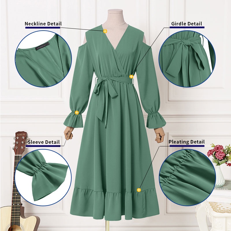 Đầm Zanzea tay dài cổ chữ V phong cách Châu Âu thời trang cho nữ