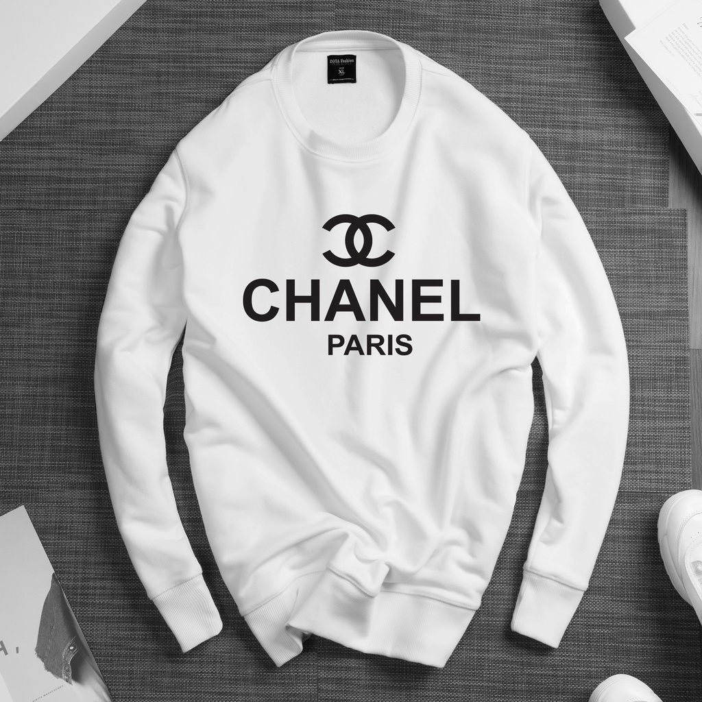 Áo thun CHANEL unisex nam nữ dài tay cổ tròn màu đen trắng đủ size S-XXL < 95kg bigsize, phong cách hàn quốc, đường phố