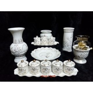 Combo Ông Địa Thần Tài bạch ngọc sen vàng _ size nhỏ