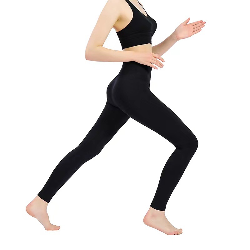Đồ tập gym nữ, Quần Legging Thể Thao Không Đường May Lưng Cao Màu Đen