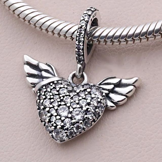 Charm treo cánh thiên thần đính đá bạc 925 ( vừa tất cả các vòng tay)