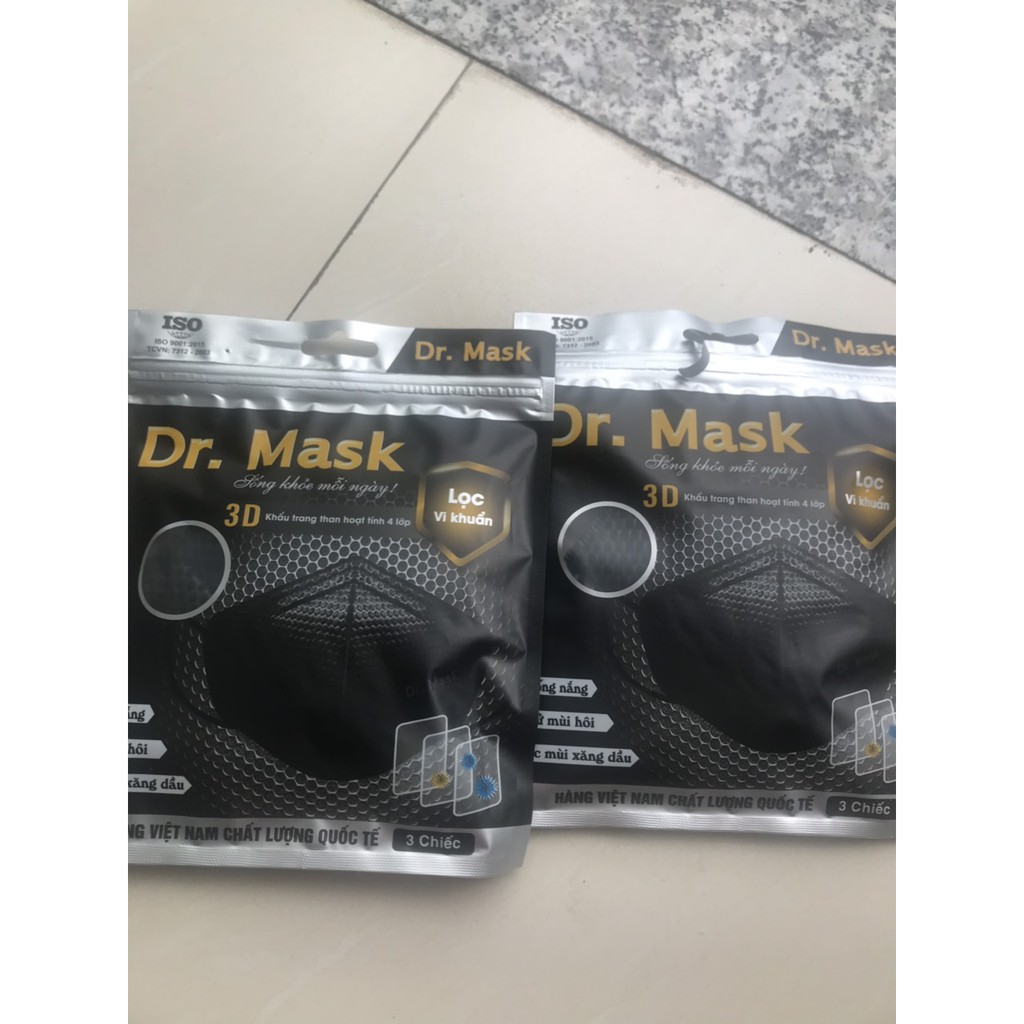 Khẩu trang y tế 3D Dr. Mark hàng có sẵn màu đen(Túi 3c, dùng được nhiều lần)