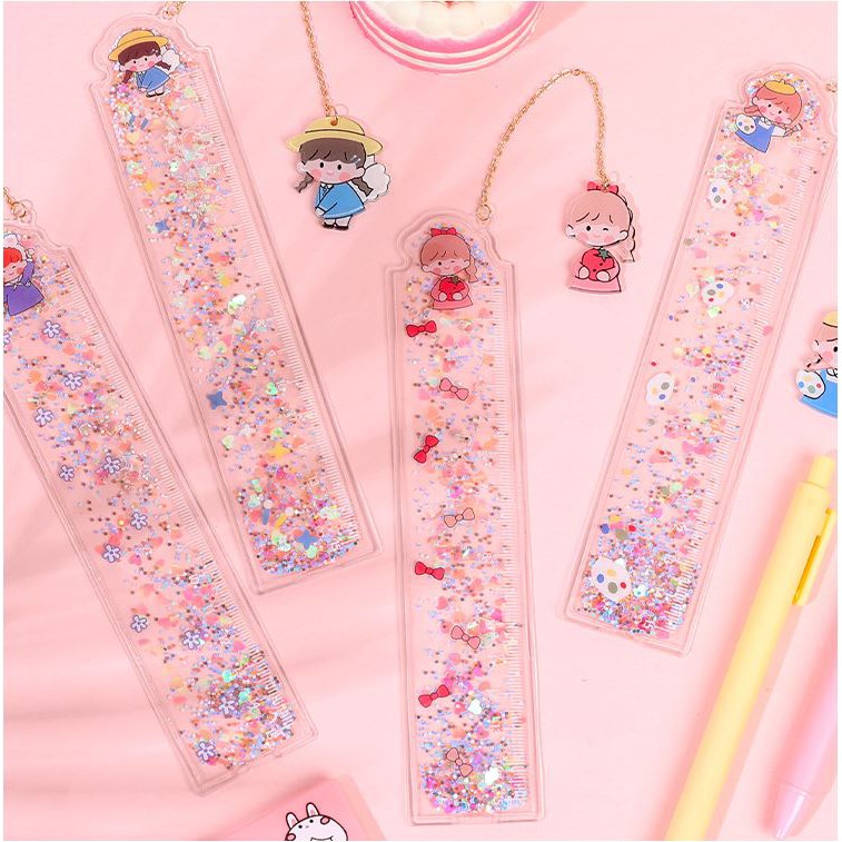 Thước nhựa PVC kim tuyến 12cm đáng yêu [ Đơn 200k tặng Sticker/Quạt bỏ túi ; 500k tặng Sổ nhỏ/ Ghim sách]