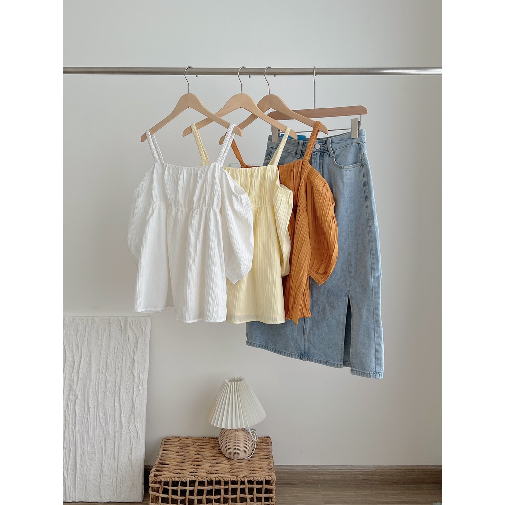 Áo sơ mi babydoll hở vai tay lỡ bồng chất mát mịn