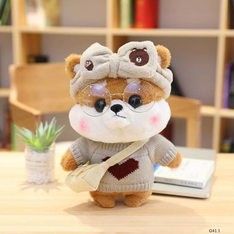 Gấu bông chó Shiba 4 phụ kiện 30cm hàng cao cấp loại nhập bông mịn