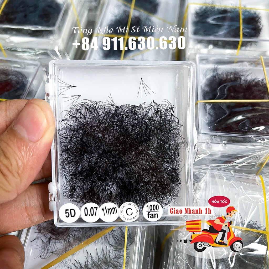 Mi Fan Sẵn 6D dày 0.07- Dễ Bắt Keo - Keo nối mi giá rẻ - Dụng Cụ Nối Mi Hộp 500 Fan - Be Lash