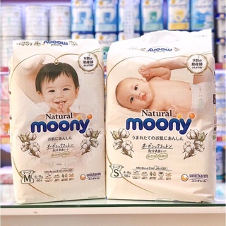 Tã/Bỉm Moony Natural nội địa Nhật Bông Organic dán/quần NB63/S58/M46/L38/L36/XL32