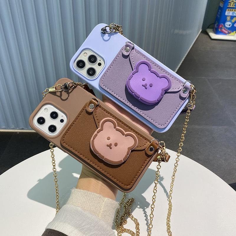 Ốp Điện Thoại Dạng Túi Đeo Chéo Hình Gấu Có Dây Xích Đeo Vai Cho Iphone 11 / 12 11pro 11promax 7P