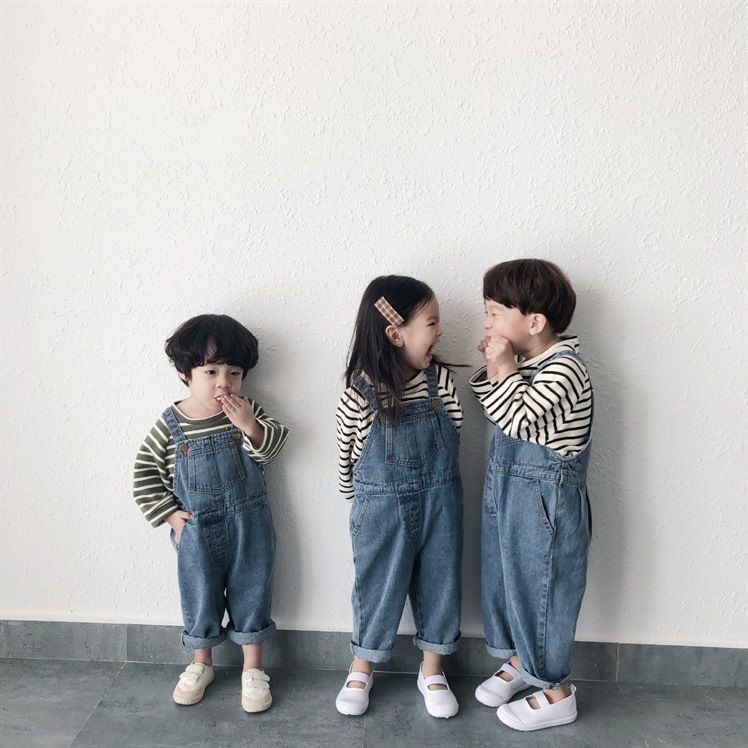 [Babycat] Hàng Có Sẵn Quần Yếm Denim Ống Rộng Mềm Mại Phong Cách Nhật Bản Hàn Quốc Cho Bé Trai Và Bé Gái