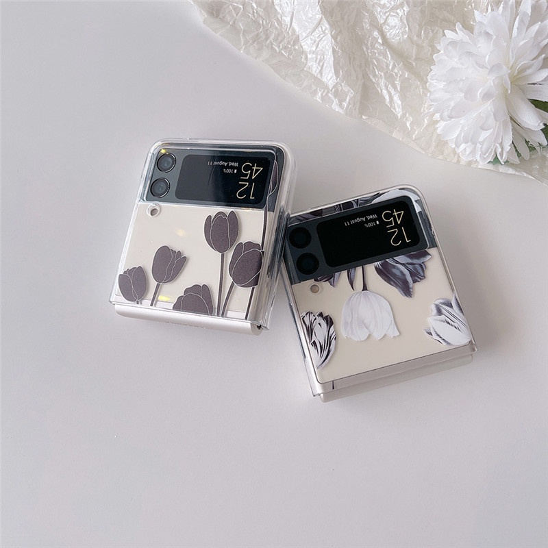 Ốp Điện Thoại PC Cứng Trong Suốt Chống Sốc Hình Hoa Tulip Cho Samsung Galaxy Z Flip 3 5G Z Flip3 Zflip3 Samsung Z Flip3