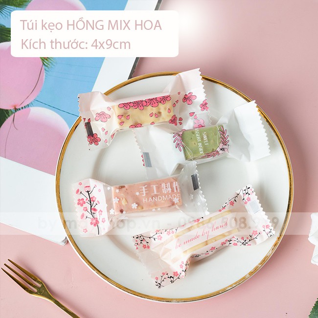 200 Túi đựng kẹo Nougat hoa đào nhiều mẫu/ TK30