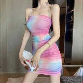 Đầm body ngắn cầu vồng hai dây - Order taobao quảng châu