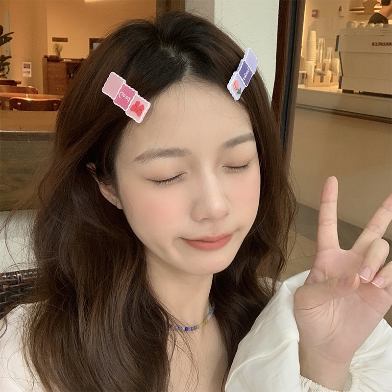 Kẹp Tóc Hình Vuông Màu Sắc Tương Phản Đơn Giản Dành Cho Nữ