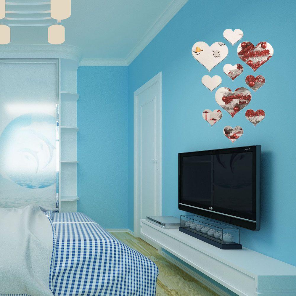 Bộ 10 Miếng Dán Tường Tráng Gương Hình Trái Tim 3D Độc Đáo