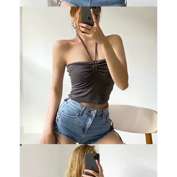 Áo croptop cổ yếm dây rút áo yếm hở lưng Cathang8 A1861