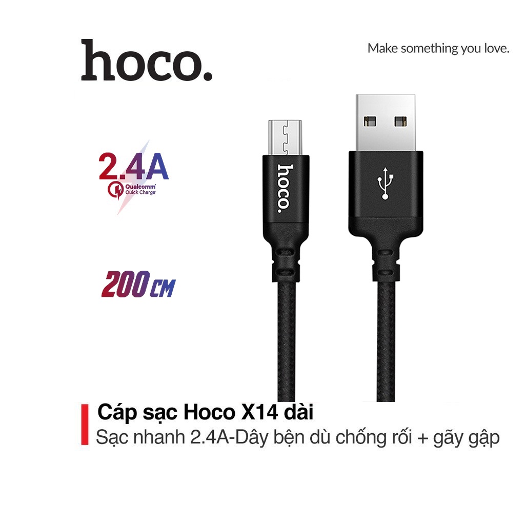 Cáp sạc 2.4A Hoco X14 Micro dây dù chống đứt gãy dài 1M cho Android