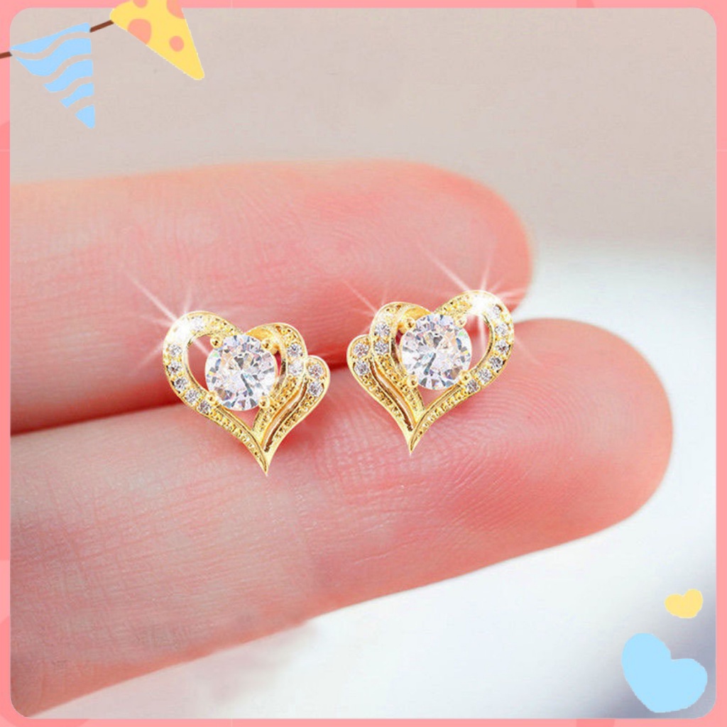 Khuyên Tai Hình Trái Tim Đính Đá Siêu Nhẹ Thời Trang Cho Nữ