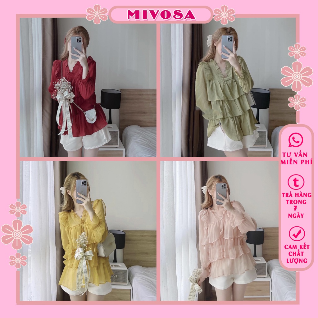 Set bộ áo bèo tầng trễ vai tiểu thư mix quần tacta dễ thương sét bộ nữ bánh bèo MIVOSA  DB432