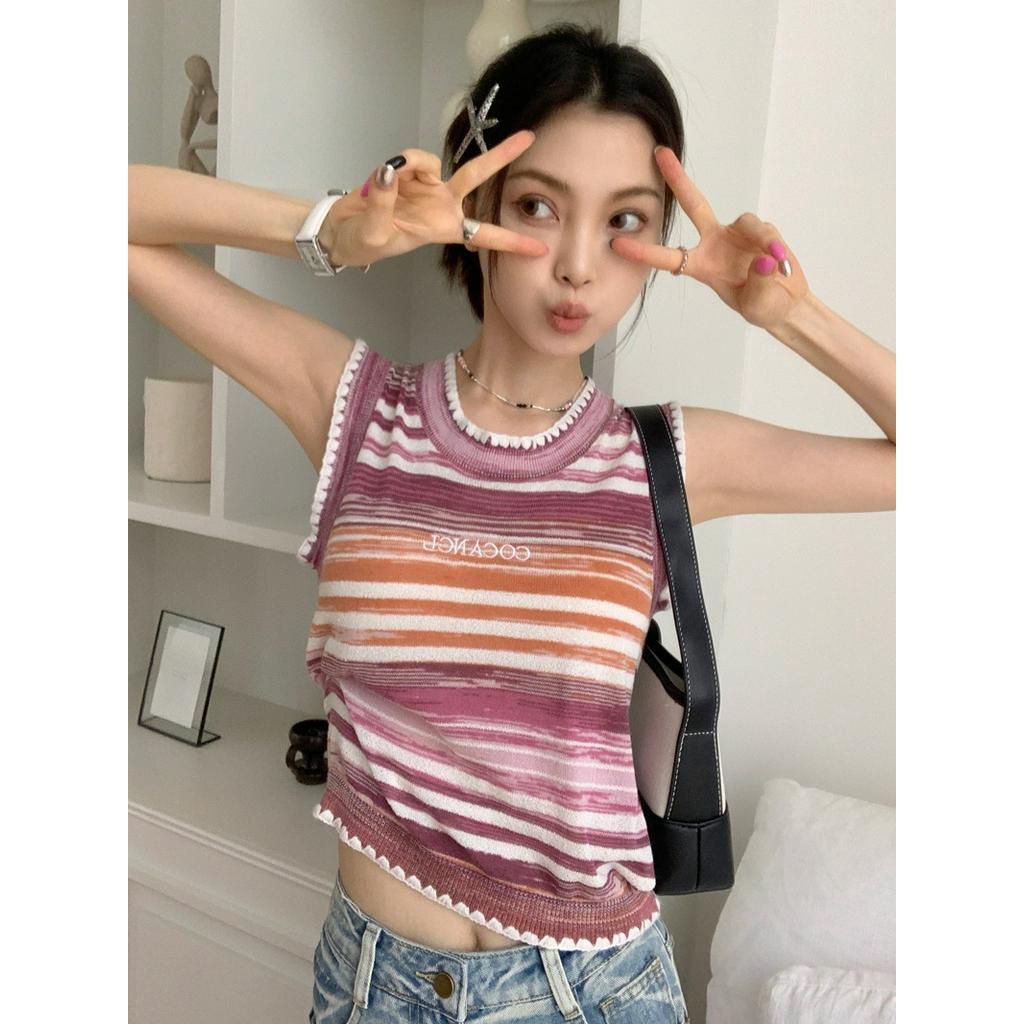 Áo Len Họa Tiết Kẻ Sọc Nhiều Màu Sắc Phong Cách Hàn Quốc Thời Trang Mùa Hè 62649