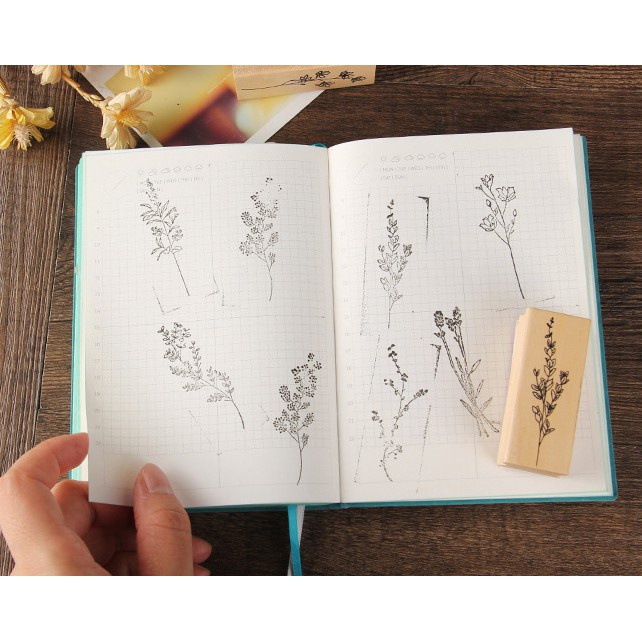 Con dấu gỗ Vintage hình Hoa lá cổ điển, dấu đóng trang trí bullet journal, sổ tay