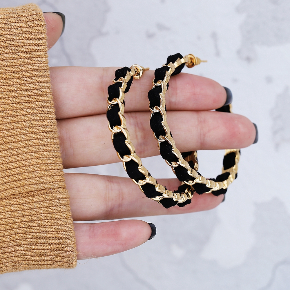 Đôi khuyên tai hình tròn màu đen phong cách vintage đơn giản thanh lịch