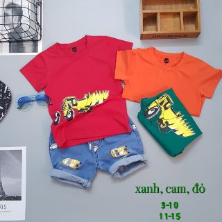 Bộ jean in hình xe bé trai