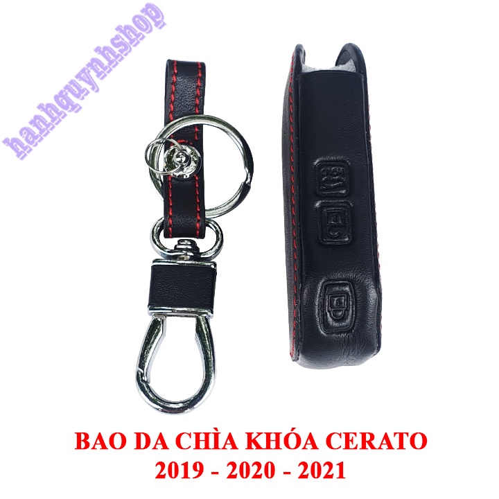 Bao da chìa khóa Kia Creato 2019 2020 2021 màu đen chỉ đỏ tặng kèm móc