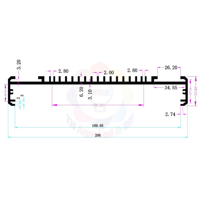 Bộ máng T34 tản nhiệt kèm phụ kiện DIY đèn LED thủy sinh. Máng tản nhiệt dày, chất lượng cao. Kích thước 40-80cm