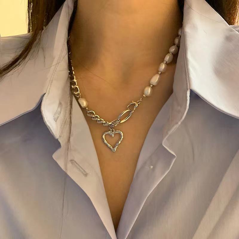 Dây Chuyền Mặt Trái Tim Đính Ngọc Trai Nhân Tạo Sang Trọng Thời Trang Cao Cấp Cho Nữ