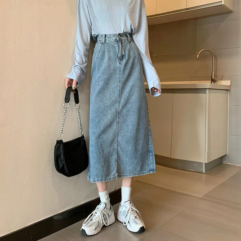 Chân Váy Denim Lưng Cao Dáng Chữ A Phong Cách Retro | BigBuy360 - bigbuy360.vn