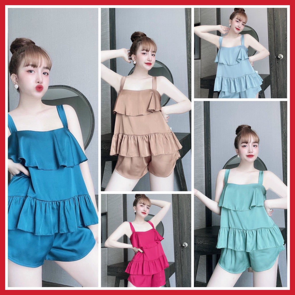 Đồ bộ sexy nữ, bộ ngủ hai dây bản to hai tầng satin chất satin mềm mịn- Phuongaliceshop