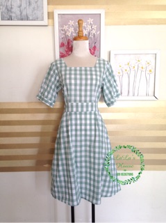 Đầm caro xanh đan dây lưng (kèm hình thật)