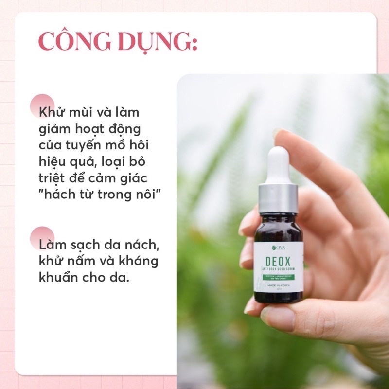 Serum Ova Deox giảm hôi nách, Serum ức chế tuyến mồ hôi nách, serum kháng khuẩn làm hồng nách