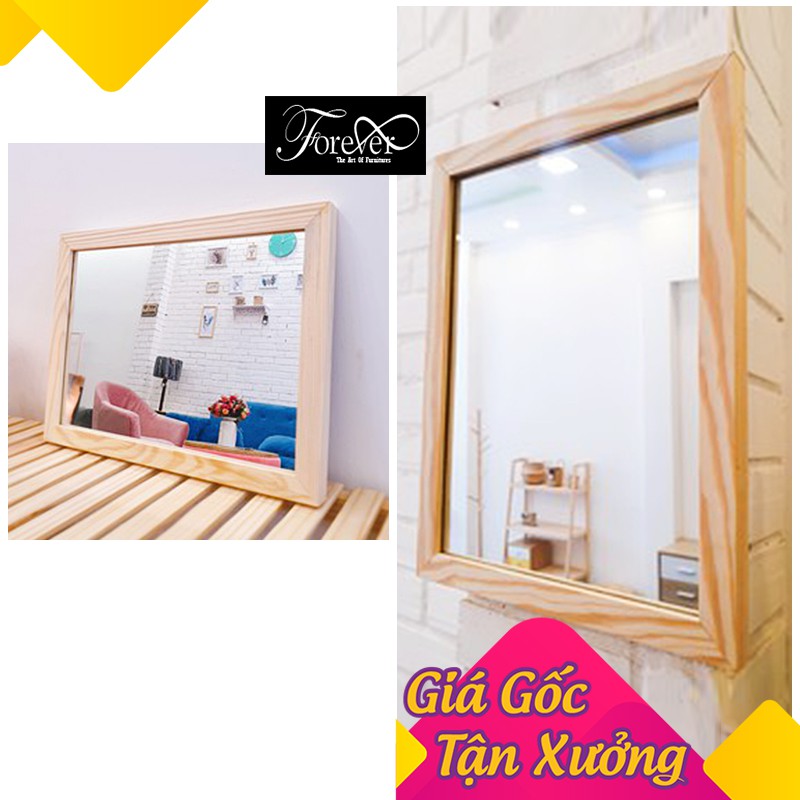 [GIÁ GỐC TẬN XƯỞNG] Gương gỗ treo tường, để bàn khung gỗ thông mỹ (40x30)-Gương soi decor-Nội Thất Nghệ Thuật Forever