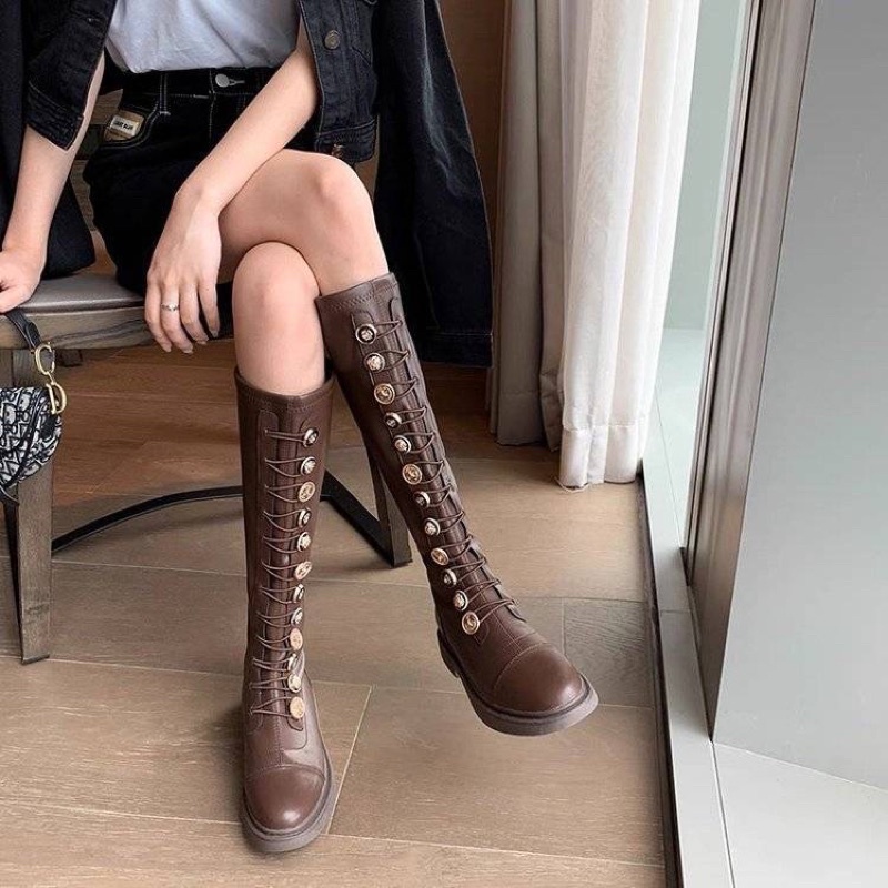 Giầy boot nữ đính cúc cao cổ và cổ thấp hàng quảng châu cao cấp
